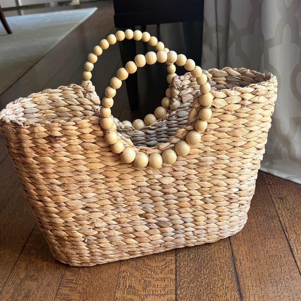 a new day Natural Straw Tote with Wooden Bead Handles - Picture 2 of 4